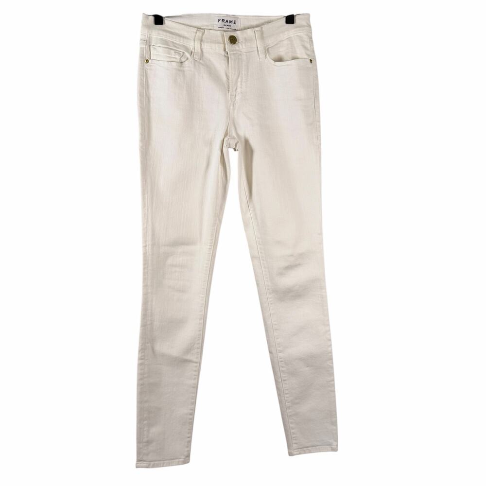 Frame Denim Le Skinny De Jeanne Blanc White Stretch Denim Mid Rise Womens Sz 28 - Picture 2 of 11